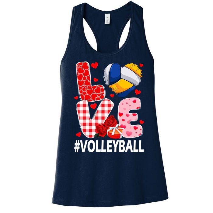 Love Volleyball Ball Heart Shape Red Plaid ValentineS Day Women's Racerback Tank