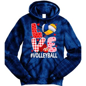 Love Volleyball Ball Heart Shape Red Plaid ValentineS Day Tie Dye Hoodie