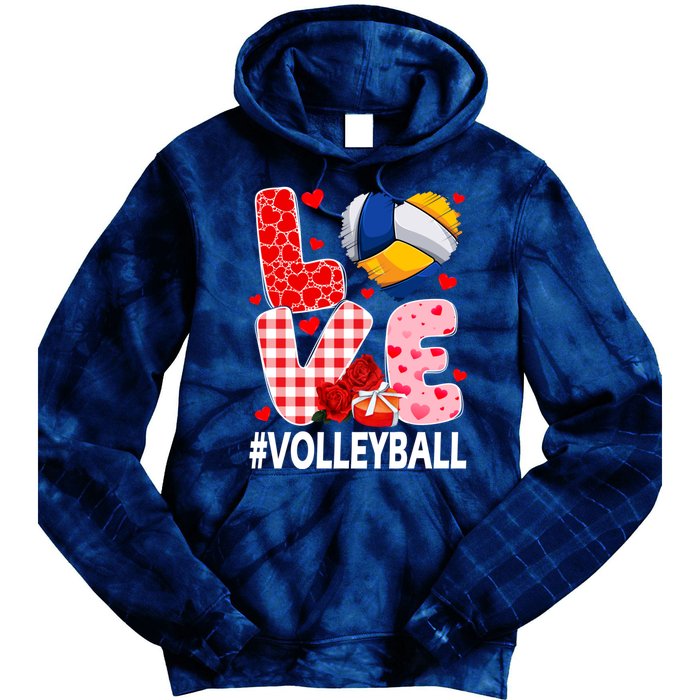 Love Volleyball Ball Heart Shape Red Plaid ValentineS Day Tie Dye Hoodie