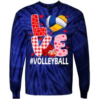 Love Volleyball Ball Heart Shape Red Plaid ValentineS Day Tie-Dye Long Sleeve Shirt