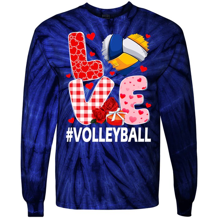 Love Volleyball Ball Heart Shape Red Plaid ValentineS Day Tie-Dye Long Sleeve Shirt