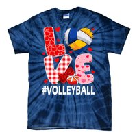 Love Volleyball Ball Heart Shape Red Plaid ValentineS Day Tie-Dye T-Shirt