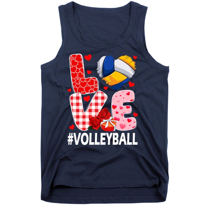 Love Volleyball Ball Heart Shape Red Plaid ValentineS Day Tank Top