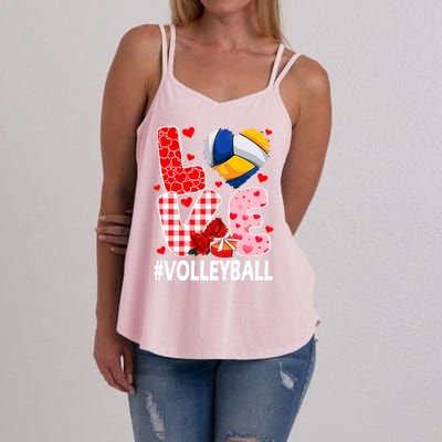 Love Volleyball Ball Heart Shape Red Plaid ValentineS Day Women's Strappy Tank