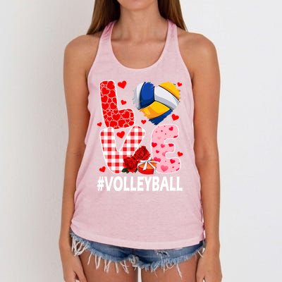 Love Volleyball Ball Heart Shape Red Plaid ValentineS Day Women's Knotted Racerback Tank