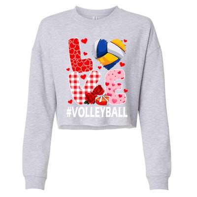 Love Volleyball Ball Heart Shape Red Plaid ValentineS Day Cropped Pullover Crew