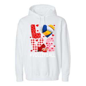 Love Volleyball Ball Heart Shape Red Plaid ValentineS Day Garment-Dyed Fleece Hoodie