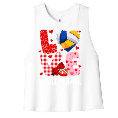 Love Volleyball Ball Heart Shape Red Plaid ValentineS Day Women's Racerback Cropped Tank