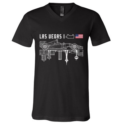 Las Vegas Circuit Us America Formula Racing Race Car Lovers V-Neck T-Shirt