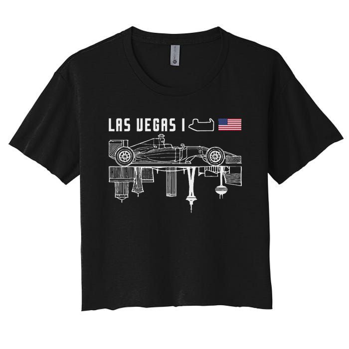 Las Vegas Circuit Us America Formula Racing Race Car Lovers Women's Crop Top Tee