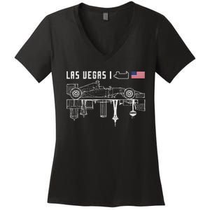 Las Vegas Circuit Us America Formula Racing Race Car Lovers Women's V-Neck T-Shirt