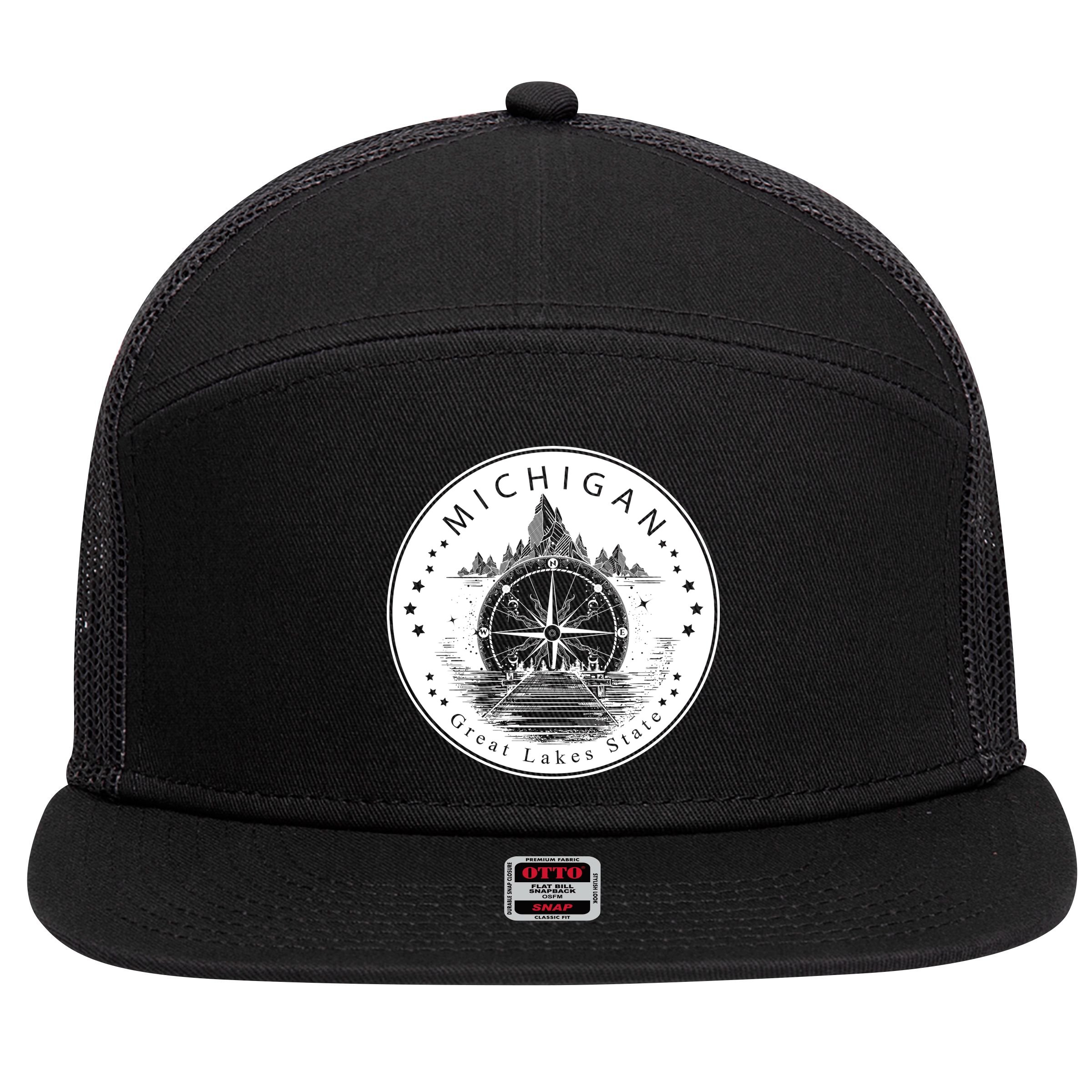 Lake View Compass Michigan Logo 7 Panel Mesh Trucker Snapback Hat