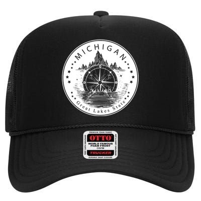 Lake View Compass Michigan Logo High Crown Mesh Back Trucker Hat