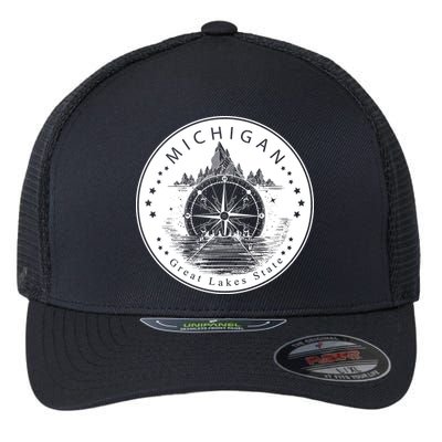 Lake View Compass Michigan Logo Flexfit Unipanel Trucker Cap