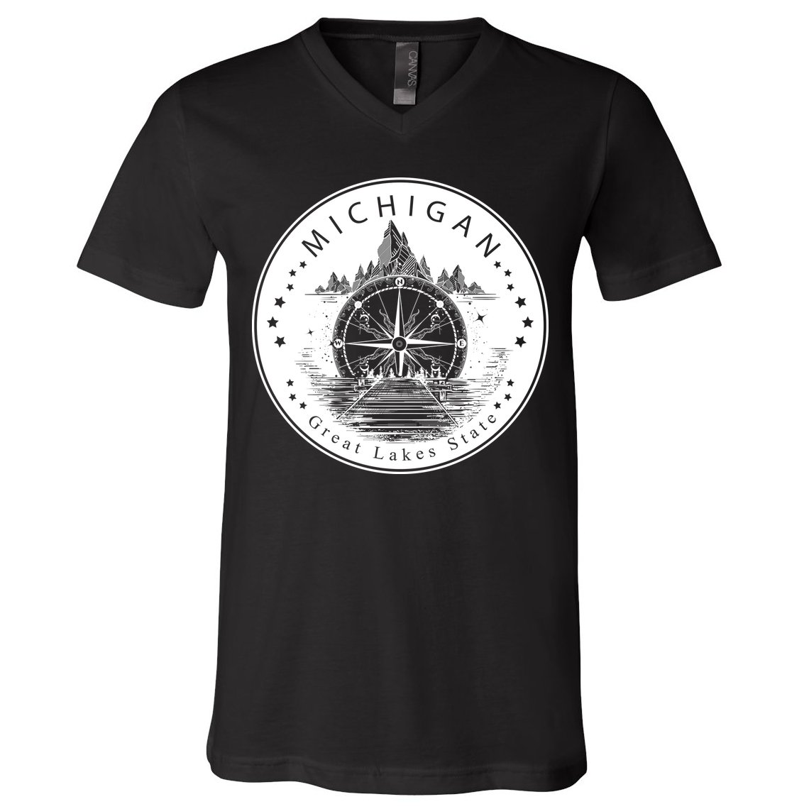 Lake View Compass Michigan Logo V-Neck T-Shirt