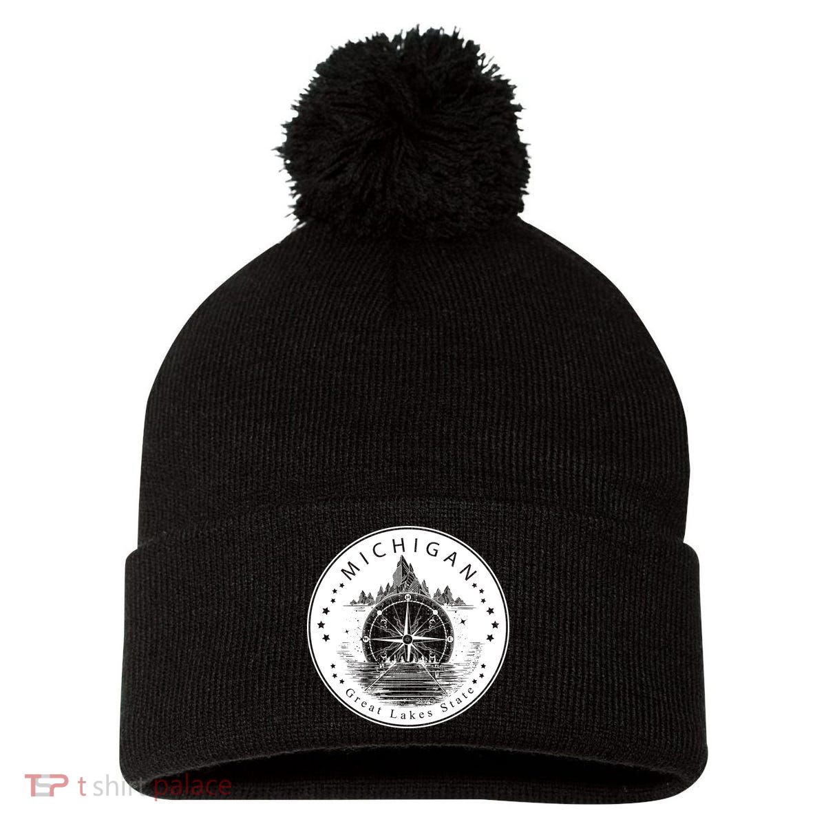 Lake View Compass Michigan Logo Pom Pom 12in Knit Beanie