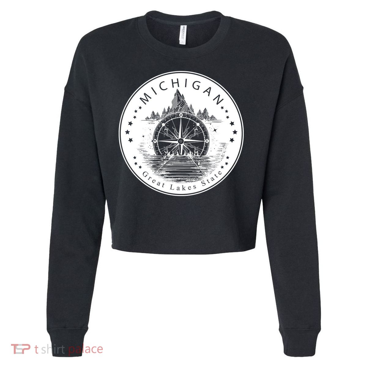 Lake View Compass Michigan Logo Cropped Pullover Crew