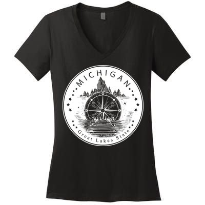 Lake View Compass Michigan Logo Women's V-Neck T-Shirt