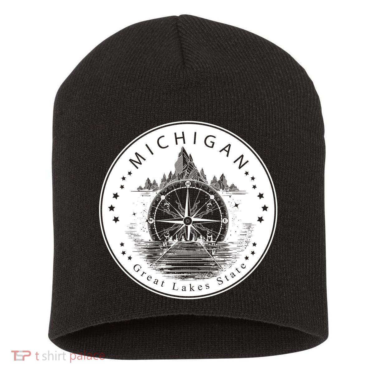 Lake View Compass Michigan Logo Short Acrylic Beanie