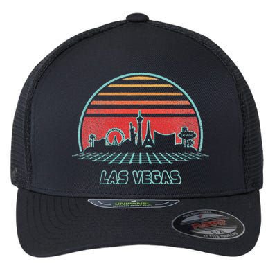 Las Vegas City Skyline Retro 80s Style Flexfit Unipanel Trucker Cap