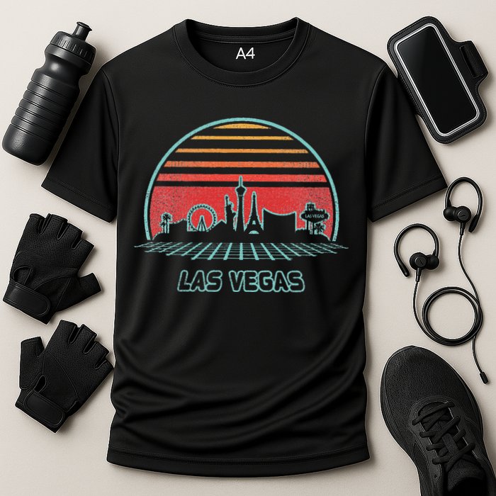 Las Vegas City Skyline Retro 80s Style Cooling Performance Crew T-Shirt