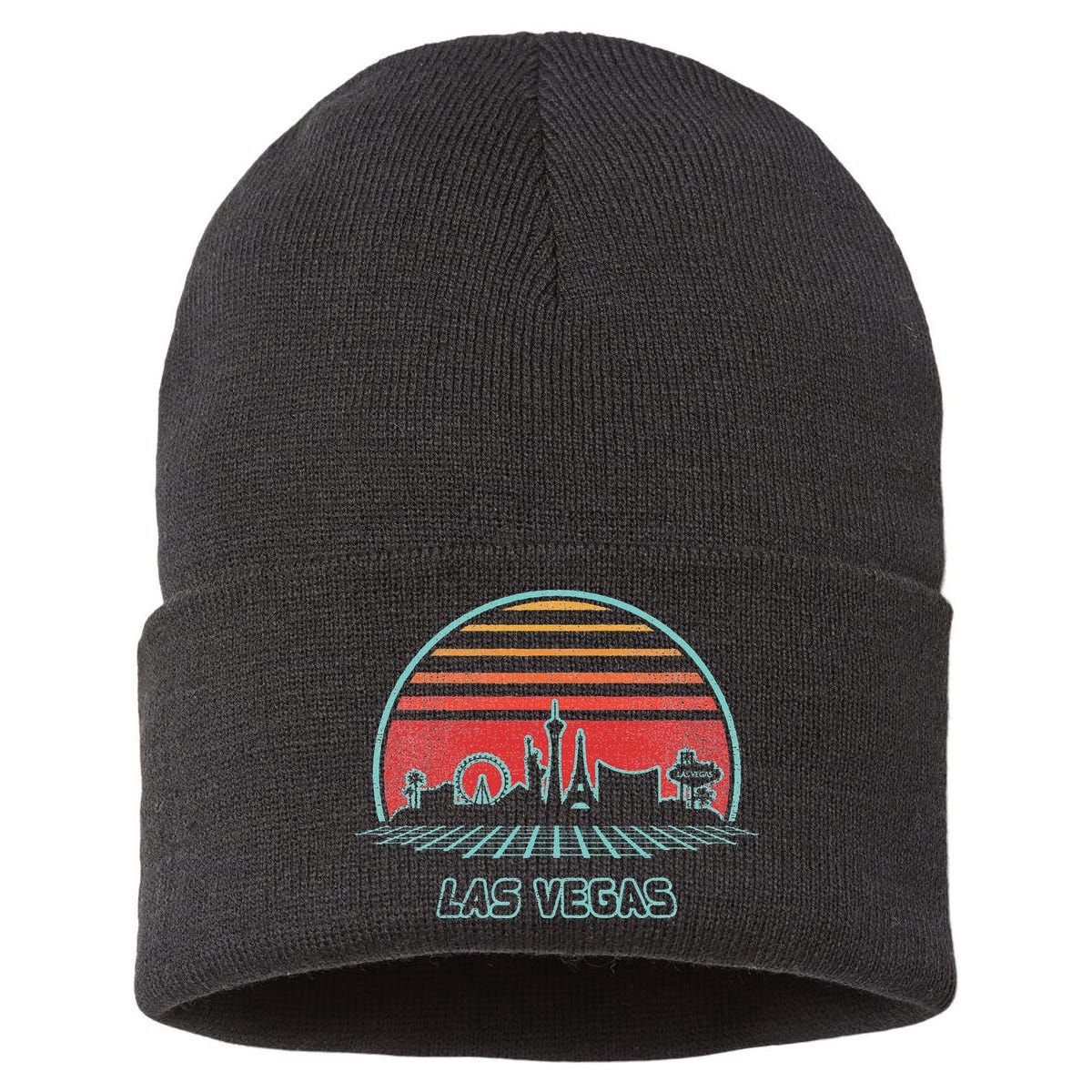 Las Vegas City Skyline Retro 80s Style Sustainable Knit Beanie