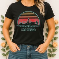 Las Vegas City Skyline Retro 80s Style Womens T-Shirt