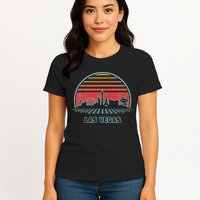 Las Vegas City Skyline Retro 80s Style Womens T-Shirt