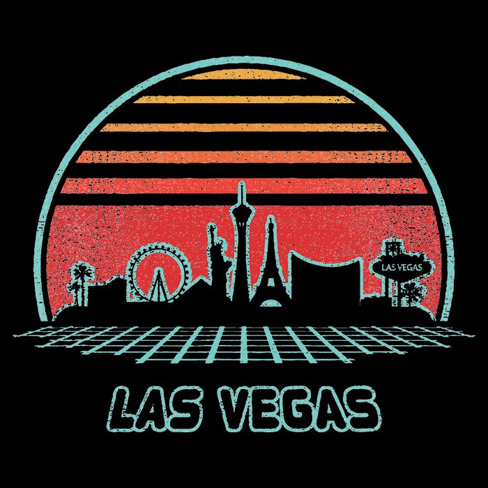 Las Vegas City Skyline Retro 80s Style Womens T-Shirt