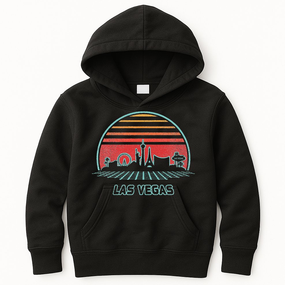 Las Vegas City Skyline Retro 80s Style Kids Hoodie