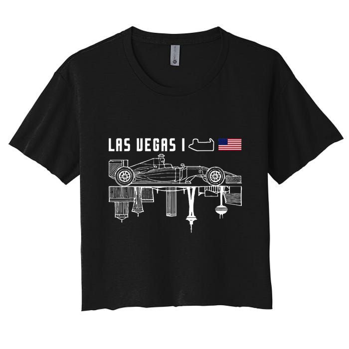 Las Vegas Circuit Us America Formula Racing Race Car Lovers Women's Crop Top Tee