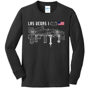 Las Vegas Circuit Us America Formula Racing Race Car Lovers Kids Long Sleeve Shirt