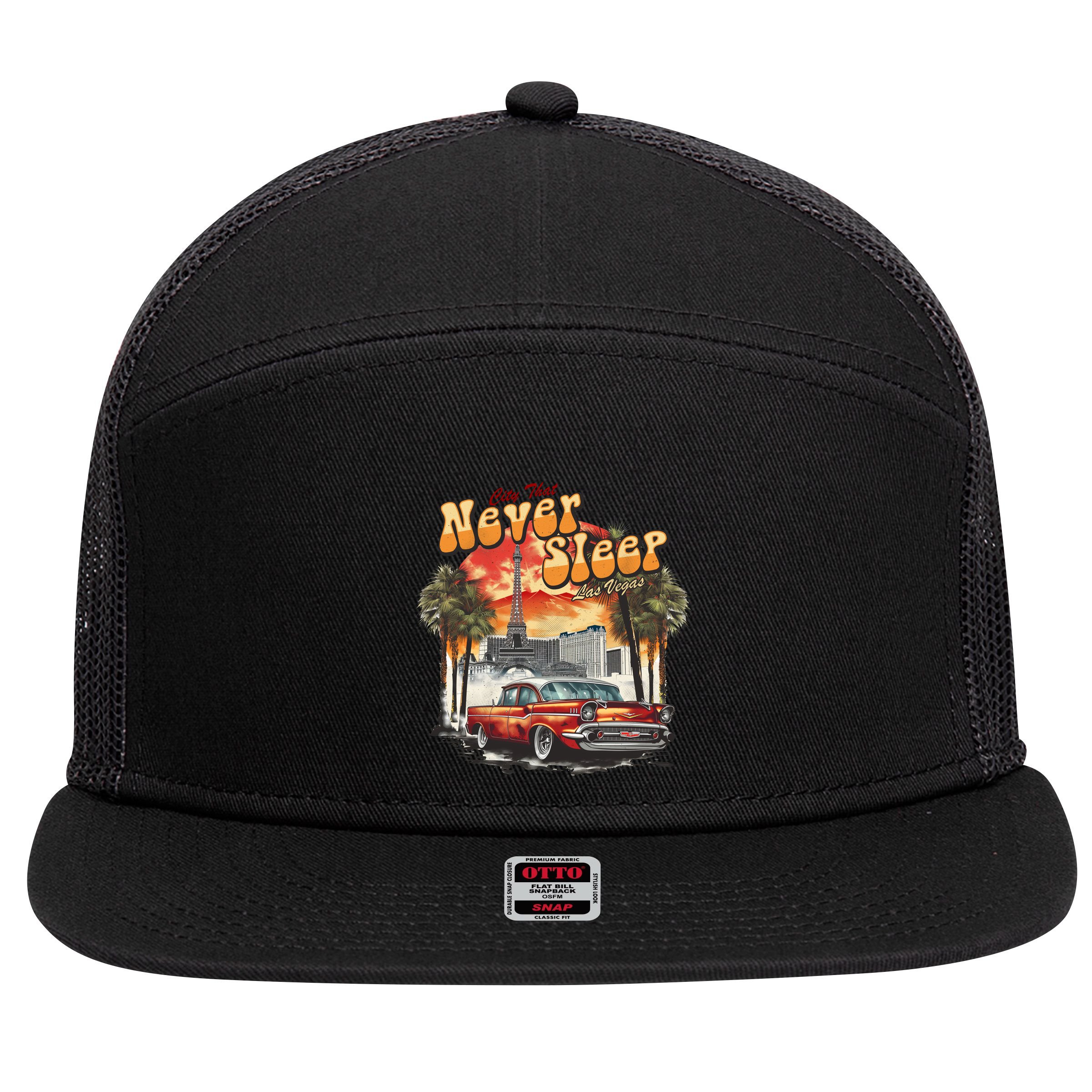 Las Vegas City That Never Sleeps 7 Panel Mesh Trucker Snapback Hat