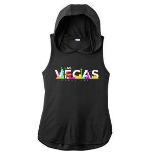 Las Vegas Colorful Skyline Ladies PosiCharge Tri-Blend Wicking Draft Hoodie Tank