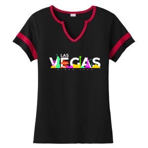 Las Vegas Colorful Skyline Ladies Halftime Notch Neck Tee