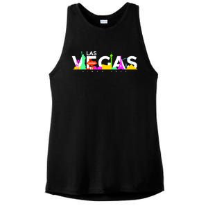 Las Vegas Colorful Skyline Ladies PosiCharge Tri-Blend Wicking Tank