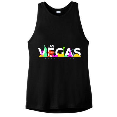 Las Vegas Colorful Skyline Ladies PosiCharge Tri-Blend Wicking Tank
