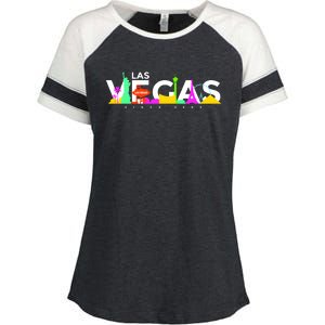 Las Vegas Colorful Skyline Enza Ladies Jersey Colorblock Tee