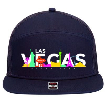 Las Vegas Colorful Skyline 7 Panel Mesh Trucker Snapback Hat