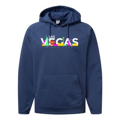 Las Vegas Colorful Skyline Performance Fleece Hoodie