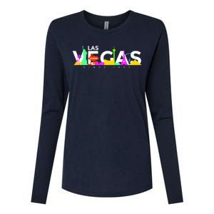 Las Vegas Colorful Skyline Womens Cotton Relaxed Long Sleeve T-Shirt