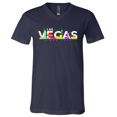 Las Vegas Colorful Skyline V-Neck T-Shirt