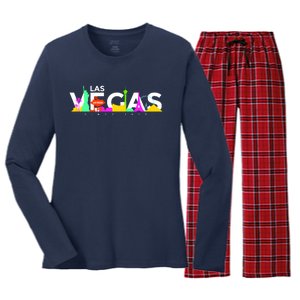 Las Vegas Colorful Skyline Women's Long Sleeve Flannel Pajama Set 