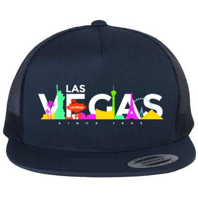 Las Vegas Colorful Skyline Flat Bill Trucker Hat