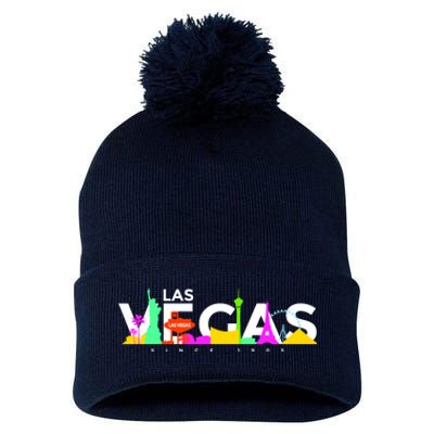 Las Vegas Colorful Skyline Pom Pom 12in Knit Beanie