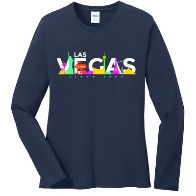 Las Vegas Colorful Skyline Ladies Long Sleeve Shirt