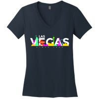 Las Vegas Colorful Skyline Women's V-Neck T-Shirt