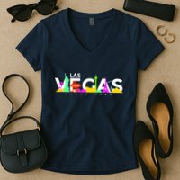Las Vegas Colorful Skyline Women's V-Neck T-Shirt
