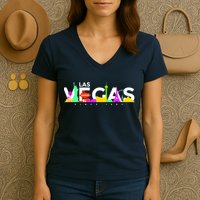 Las Vegas Colorful Skyline Women's V-Neck T-Shirt