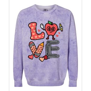 Love Valentines Day Apple Retro School Prek Teacher Colorblast Crewneck Sweatshirt